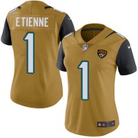 Nike Jacksonville Jaguars #1 Travis Etienne Gold Women's Stitched NFL Limited Rush Jersey