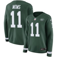 Nike New York Jets #11 Denzel Mim Green Team Color Women's Stitched NFL Limited Therma Long Sleeve Jersey