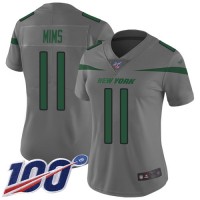 Nike New York Jets #11 Denzel Mim Gray Women's Stitched NFL Limited Inverted Legend 100th Season Jersey