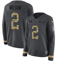 Nike New York Jets #2 Zach Wilson Anthracite Salute to Service Women's Stitched NFL Limited Therma Long Sleeve Jersey