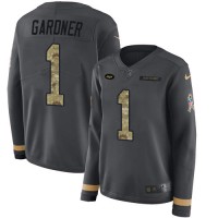 Nike New York Jets #1 Ahmad Sauce Gardner Anthracite Salute to Service Women's Stitched NFL Limited Therma Long Sleeve Jersey