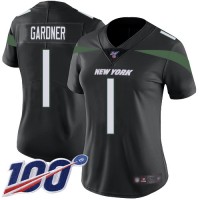 Nike New York Jets #1 Ahmad Sauce Gardner Black Alternate Women's Stitched NFL 100th Season Vapor Limited Jersey