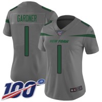 Nike New York Jets #1 Ahmad Sauce Gardner Gray Women's Stitched NFL Limited Inverted Legend 100th Season Jersey