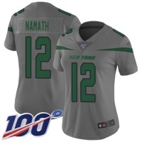 Nike New York Jets #12 Joe Namath Gray Women's Stitched NFL Limited Inverted Legend 100th Season Jersey