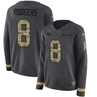 Nike New York Jets #8 Aaron Rodgers Anthracite Salute to Service Women's Stitched NFL Limited Therma Long Sleeve Jersey