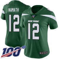 Nike New York Jets #12 Joe Namath Green Team Color Women's Stitched NFL 100th Season Vapor Limited Jersey