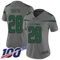 Nike New York Jets #28 Curtis Martin Gray Women's Stitched NFL Limited Inverted Legend 100th Season Jersey