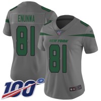 Nike New York Jets #81 Quincy Enunwa Gray Women's Stitched NFL Limited Inverted Legend 100th Season Jersey