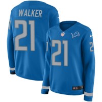 Nike Detroit Lions #21 Tracy Walker Blue Team Color Women's Stitched NFL Limited Therma Long Sleeve Jersey
