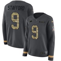 Nike Detroit Lions #9 Matthew Stafford Anthracite Salute to Service Women's Stitched NFL Limited Therma Long Sleeve Jersey