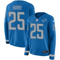 Nike Detroit Lions #25 Will Harris Blue Team Color Women's Stitched NFL Limited Therma Long Sleeve Jersey