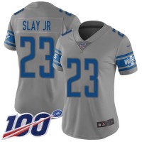 Nike Detroit Lions #23 Darius Slay Jr Gray Women's Stitched NFL Limited Inverted Legend 100th Season Jersey