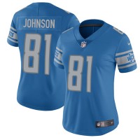 Nike Detroit Lions #81 Calvin Johnson Light Blue Team Color Women's Stitched NFL Vapor Untouchable Limited Jersey