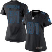 Nike Detroit Lions #81 Calvin Johnson Black Impact Women's Stitched NFL Limited Jersey