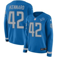 Nike Detroit Lions #42 Devon Kennard Blue Team Color Women's Stitched NFL Limited Therma Long Sleeve Jersey