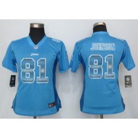 Nike Detroit Lions #81 Calvin Johnson Light Blue Team Color Women's Stitched NFL Elite Strobe Jersey
