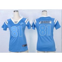 Nike Detroit Lions #81 Calvin Johnson Light Blue Team Color Women's Stitched NFL Elite Draft Him Shimmer Jersey