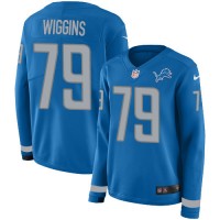 Nike Detroit Lions #79 Kenny Wiggins Blue Team Color Women's Stitched NFL Limited Therma Long Sleeve Jersey
