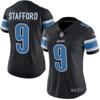 Nike Detroit Lions #9 Matthew Stafford Black Women's Stitched NFL Limited Rush Jersey