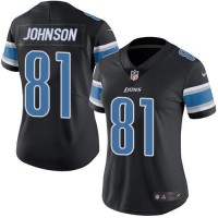 Nike Detroit Lions #81 Calvin Johnson Black Women's Stitched NFL Limited Rush Jersey