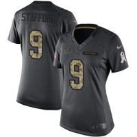 Nike Detroit Lions #9 Matthew Stafford Black Women's Stitched NFL Limited 2016 Salute to Service Jersey