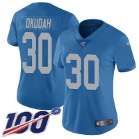 Nike Detroit Lions #30 Jeff Okudah Blue Throwback Women's Stitched NFL 100th Season Vapor Untouchable Limited Jersey