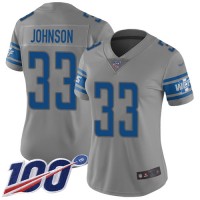 Nike Detroit Lions #33 Kerryon Johnson Gray Women's Stitched NFL Limited Inverted Legend 100th Season Jersey