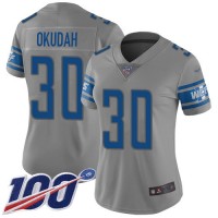 Nike Detroit Lions #30 Jeff Okudah Gray Women's Stitched NFL Limited Inverted Legend 100th Season Jersey
