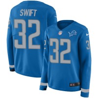 Nike Detroit Lions #32 D'Andre Swift Blue Team Color Women's Stitched NFL Limited Therma Long Sleeve Jersey