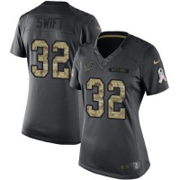 Nike Detroit Lions #32 D'Andre Swift Black Women's Stitched NFL Limited 2016 Salute to Service Jersey