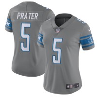 Nike Detroit Lions #5 Matt Prater Gray Women's Stitched NFL Limited Rush Jersey