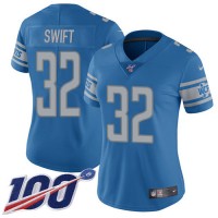 Nike Detroit Lions #32 D'Andre Swift Blue Team Color Women's Stitched NFL 100th Season Vapor Untouchable Limited Jersey