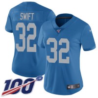 Nike Detroit Lions #32 D'Andre Swift Blue Throwback Women's Stitched NFL 100th Season Vapor Untouchable Limited Jersey
