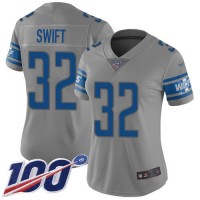 Nike Detroit Lions #32 D'Andre Swift Gray Women's Stitched NFL Limited Inverted Legend 100th Season Jersey