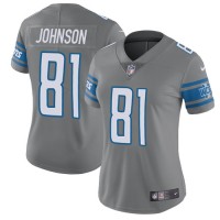 Nike Detroit Lions #81 Calvin Johnson Gray Women's Stitched NFL Limited Rush Jersey