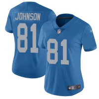 Nike Detroit Lions #81 Calvin Johnson Blue Throwback Women's Stitched NFL Vapor Untouchable Limited Jersey