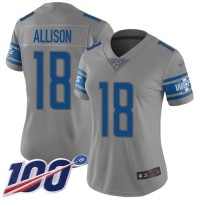 Nike Detroit Lions #18 Geronimo Allison Gray Women's Stitched NFL Limited Inverted Legend 100th Season Jersey