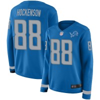 Nike Detroit Lions #88 T.J. Hockenson Blue Team Color Women's Stitched NFL Limited Therma Long Sleeve Jersey