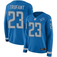 Nike Detroit Lions #23 Desmond Trufant Blue Team Color Women's Stitched NFL Limited Therma Long Sleeve Jersey