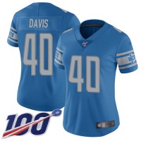 Nike Detroit Lions #40 Jarrad Davis Blue Team Color Women's Stitched NFL 100th Season Vapor Limited Jersey
