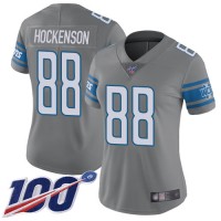 Nike Detroit Lions #88 T.J. Hockenson Gray Women's Stitched NFL Limited Rush 100th Season Jersey