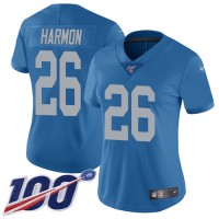 Nike Detroit Lions #26 Duron Harmon Blue Throwback Women's Stitched NFL 100th Season Vapor Untouchable Limited Jersey
