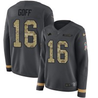 Detroit Detroit Lions #16 Jared Goff Anthracite Salute to Service Women's Stitched NFL Limited Therma Long Sleeve Jersey