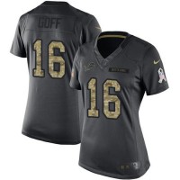 Detroit Detroit Lions #16 Jared Goff Black Women's Stitched NFL Limited 2016 Salute to Service Jersey