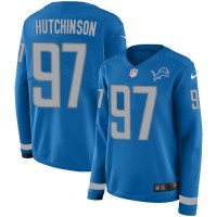 Nike Detroit Lions #97 Aidan Hutchinson Blue Team Color Women's Stitched NFL Limited Therma Long Sleeve Jersey
