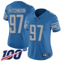 Nike Detroit Lions #97 Aidan Hutchinson Blue Team Color Women's Stitched NFL 100th Season Vapor Untouchable Limited Jersey
