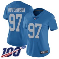 Nike Detroit Lions #97 Aidan Hutchinson Blue Throwback Women's Stitched NFL 100th Season Vapor Untouchable Limited Jersey