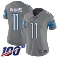 Nike Detroit Lions #11 Kalif Raymond Gray Women's Stitched NFL Limited Rush 100th Season Jersey