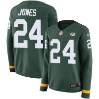 Nike Green Bay Packers #24 Josh Jones Green Team Color Women's Stitched NFL Limited Therma Long Sleeve Jersey