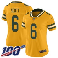 Nike Green Bay Packers #6 JK Scott Yellow Women's Stitched NFL Limited Rush 100th Season Jersey